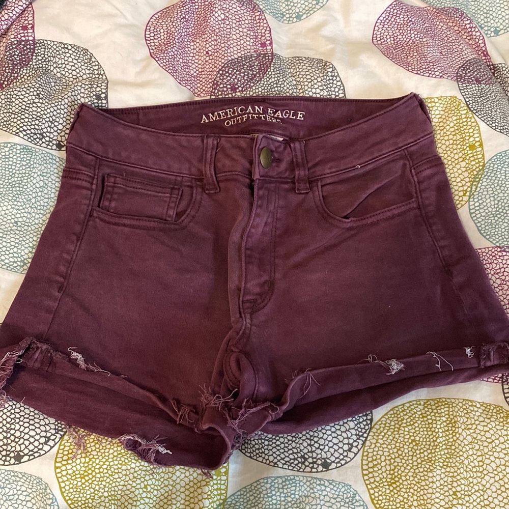 American eagle festive purple jean shorts